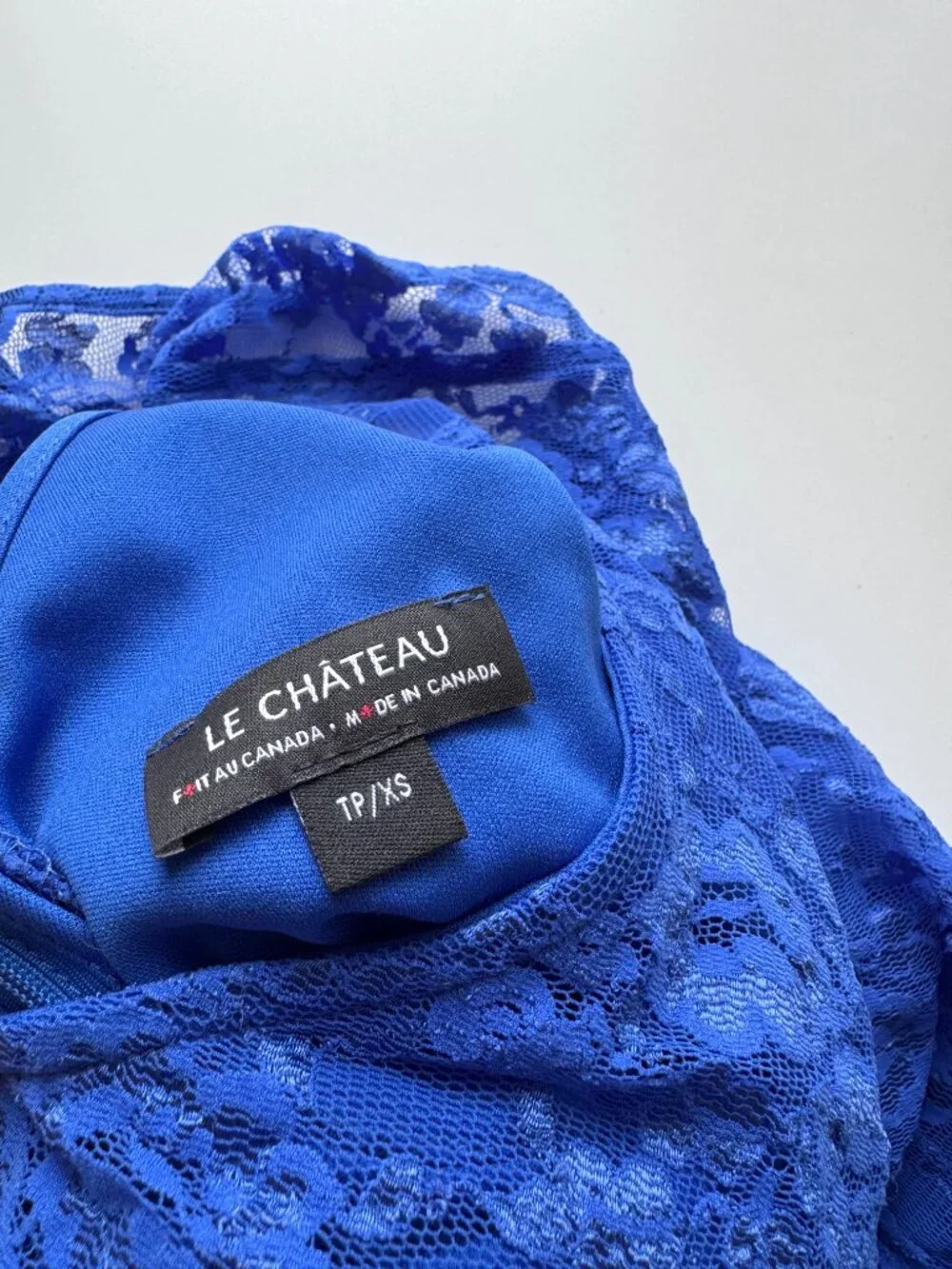 Vintage 00's LE CHATEAU Royal Blue Stretch Lace Fish Tail Maxi Dress, Size XS - Picture 10 of 11